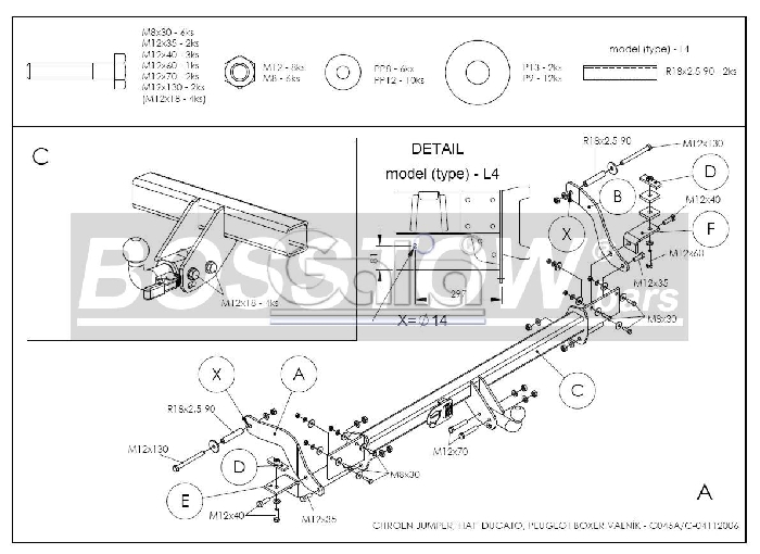 Anhängerkupplung für Citroen-Jumper Pritsche, 2WD, Radstand: 4035mm, L4, XL - 2006-
