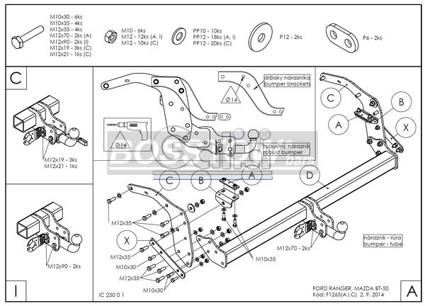 Anhängerkupplung für Mazda-BT- 50 - 2012- 2WD m. Rohrstoßfänger Ausf.:  feststehend
