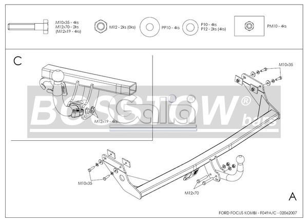 Anhängerkupplung für Ford Focus Kombi, nicht RS 2003-2005 - starr