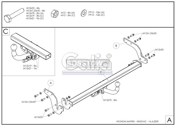 Anhängerkupplung für Hyundai Matrix (FC) 2001-2009 - starr