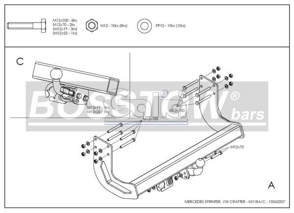 Anhängerkupplung für Mercedes-Sprinter Kastenwagen Heckantrieb 409-424, Radstd. 3250mm, Fzg. ohne Trittbrettst. - 2006-2018